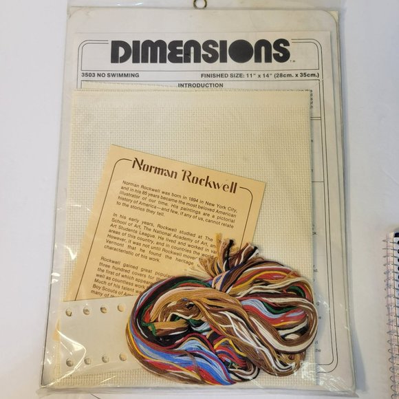 VTG 1982 Dimensions Cross Stitch Kit No Swimming Normal Rockwell 3503 Girl - Picture 4 of 4